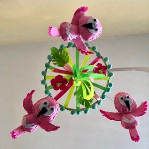 Handmade Flamingos mobile (baby perspective)